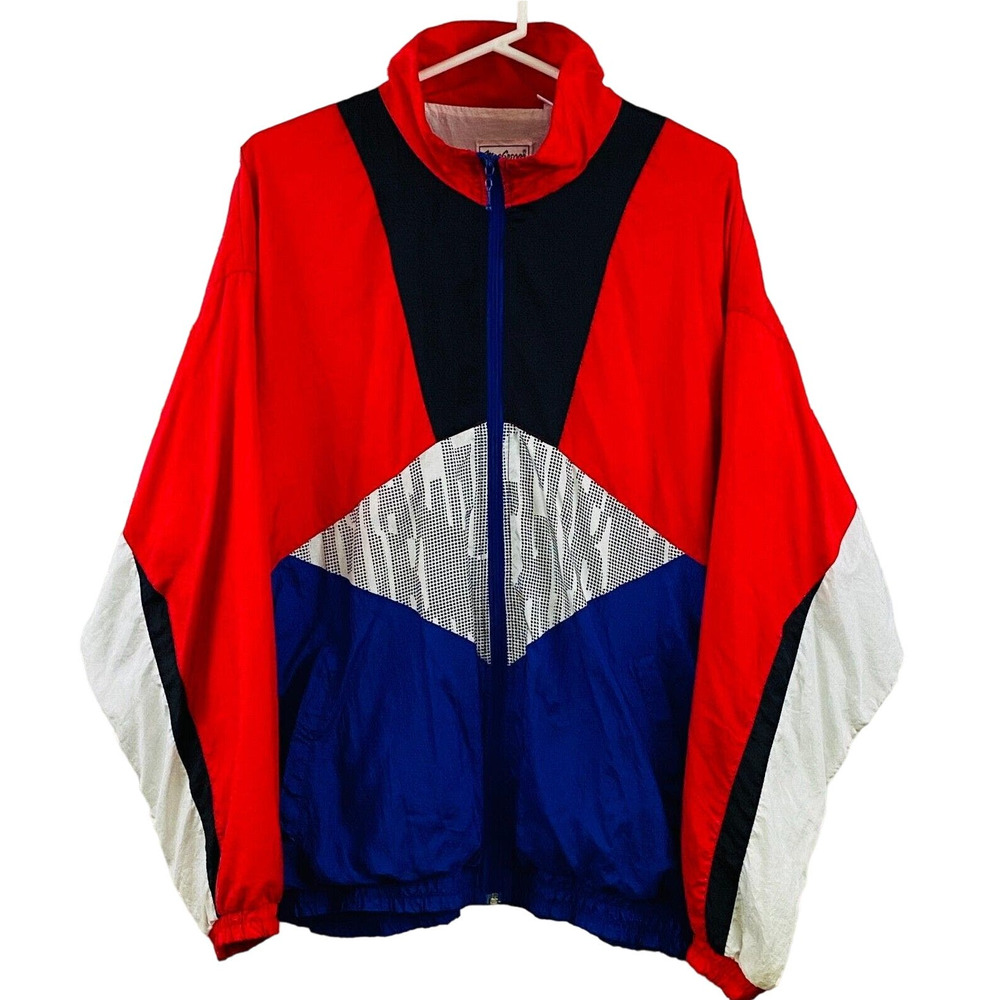 Vtg Mens XL MacGregor Nylon Jacket 80s 90s Red Purple Black White Full Zip Flaws